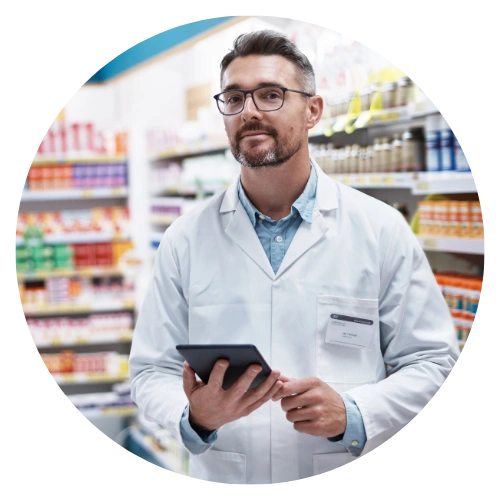 Medical professional reviewing data for generic pharmaceuticals