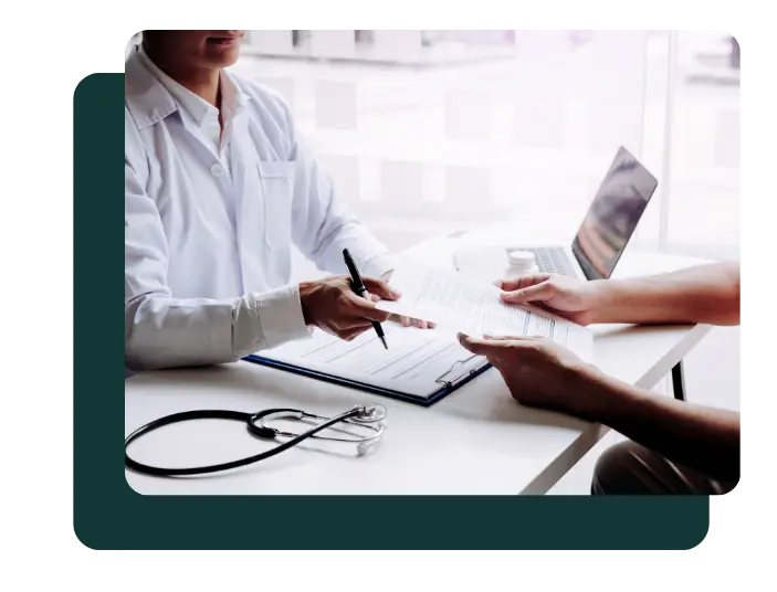 Doctor reviewing clinical literature document