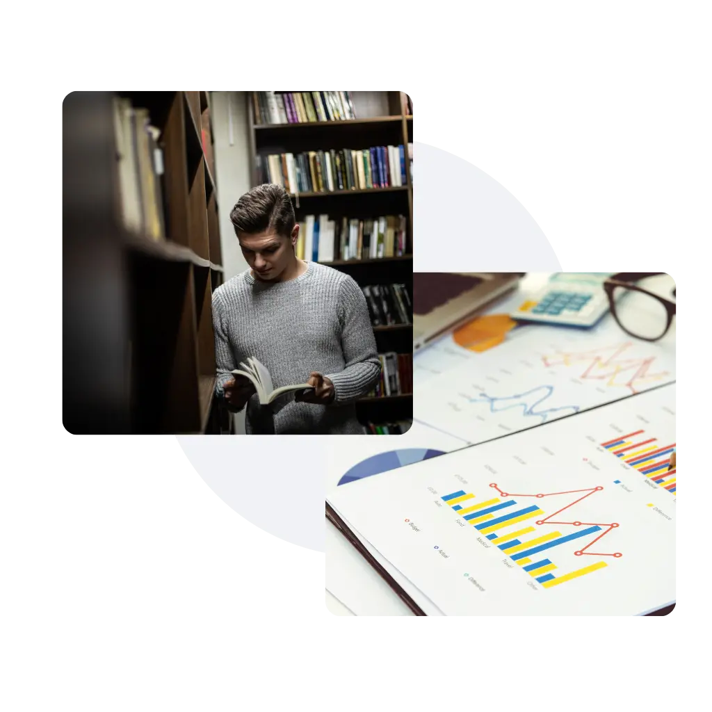 Researcher reading books
