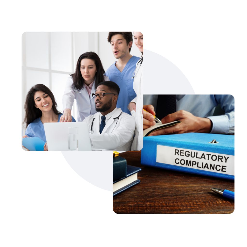 Medical team reviewing regulatory compliance documentation