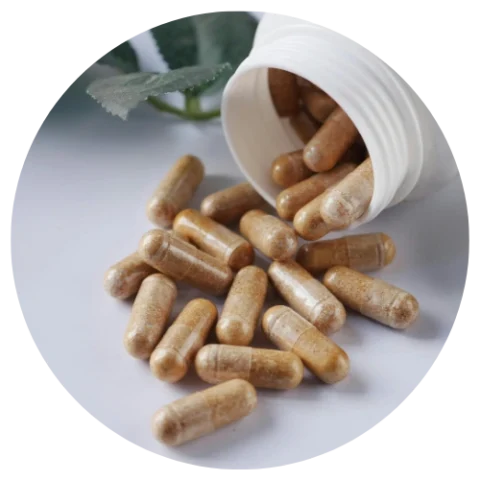 Nutraceutical capsules spilled from a bottle